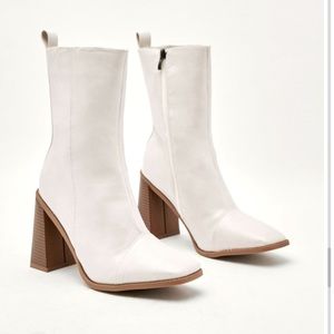 Nasty Gal Faux Leather Wooden Heel Boot NWOT